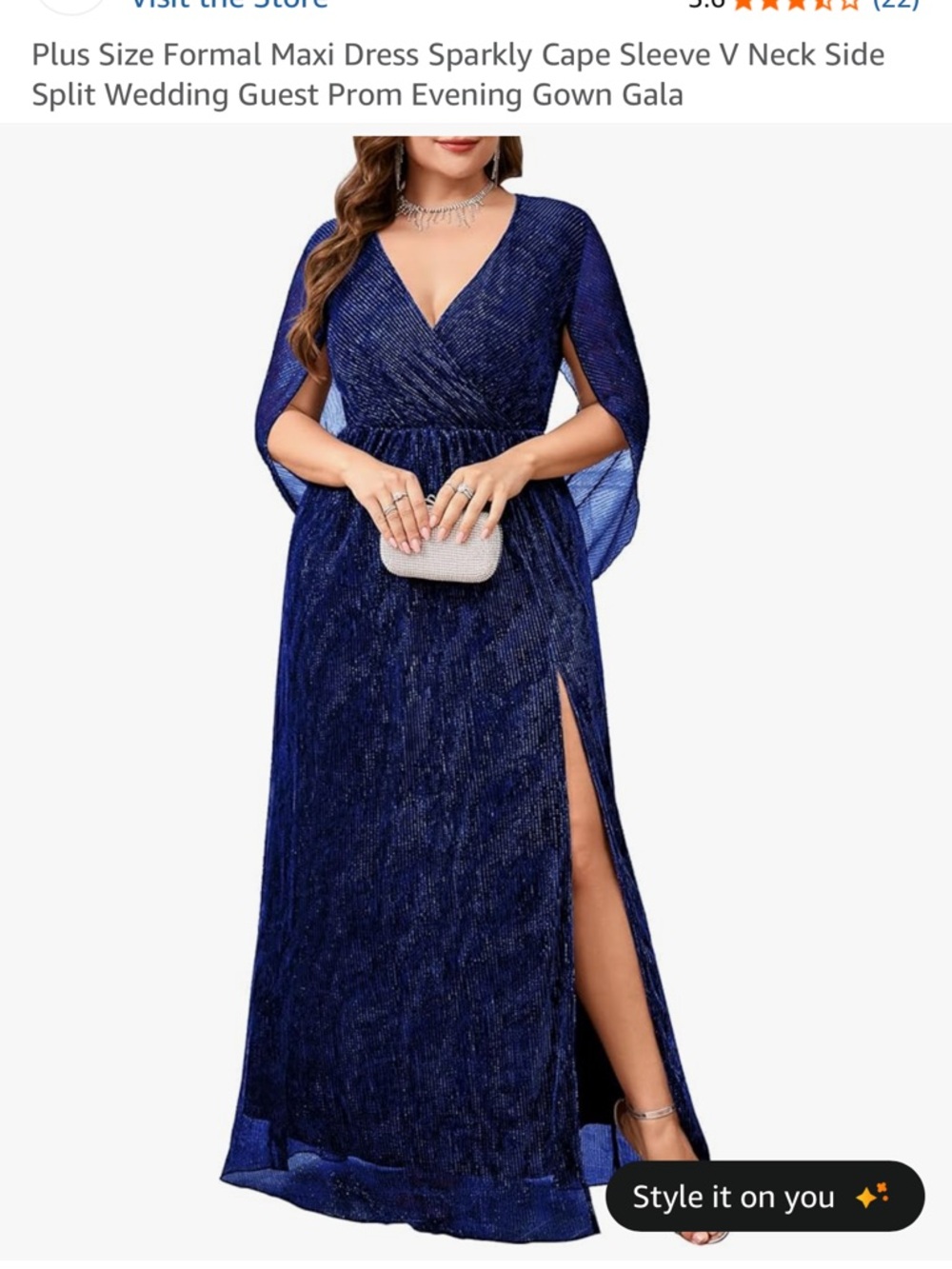 Tiara Navy Sparkle Maxi Dress with Cape Sleeves